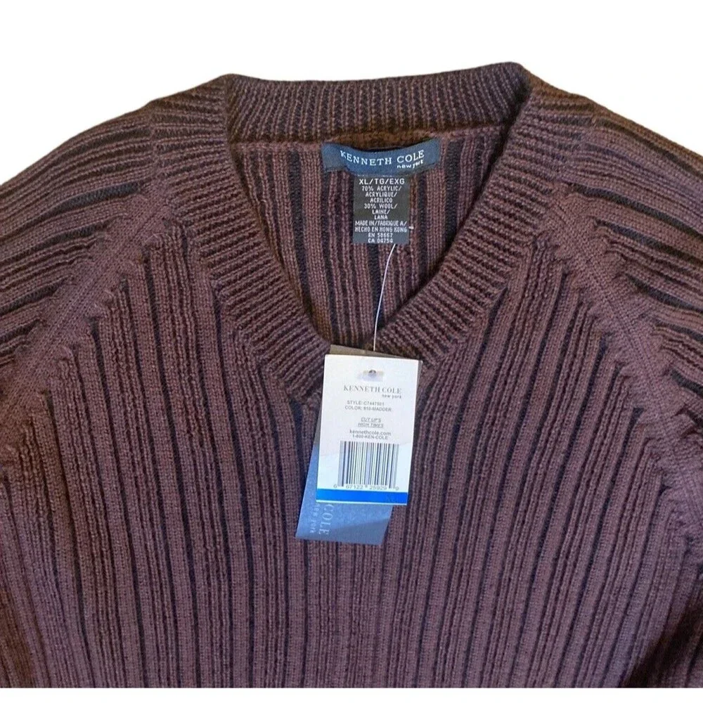 NWT sweater Kenneth Cole pull over XL v neck chunky cable knit wool blend preppy